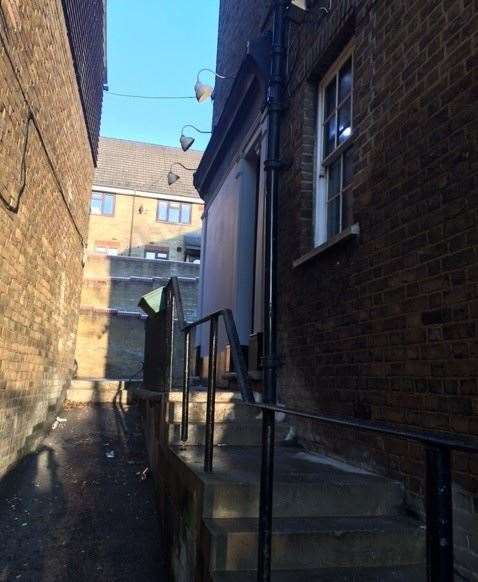 The smoking area, these steps at the side of the pub are accessed through a door on the right hand side of the pub