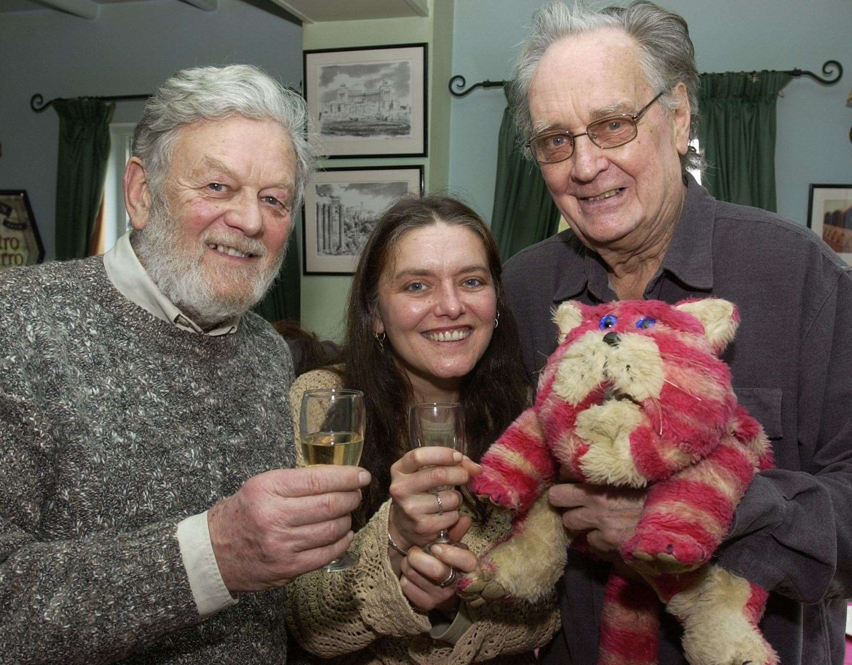 Peter and Emily Firmin with Oliver Postgate and Bagpuss